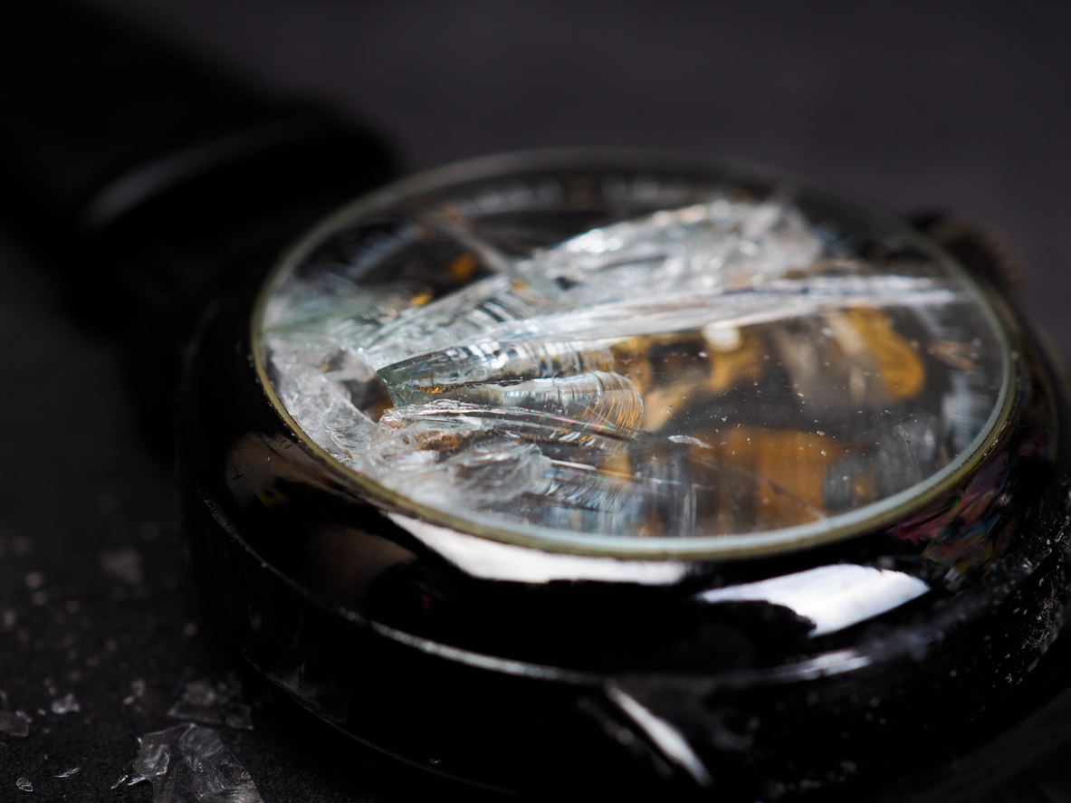 Cracked watch crystal