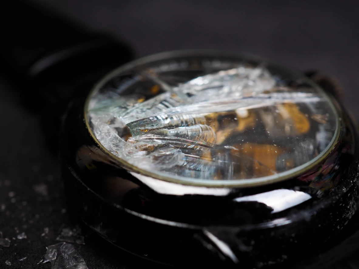 Cracked watch crystal