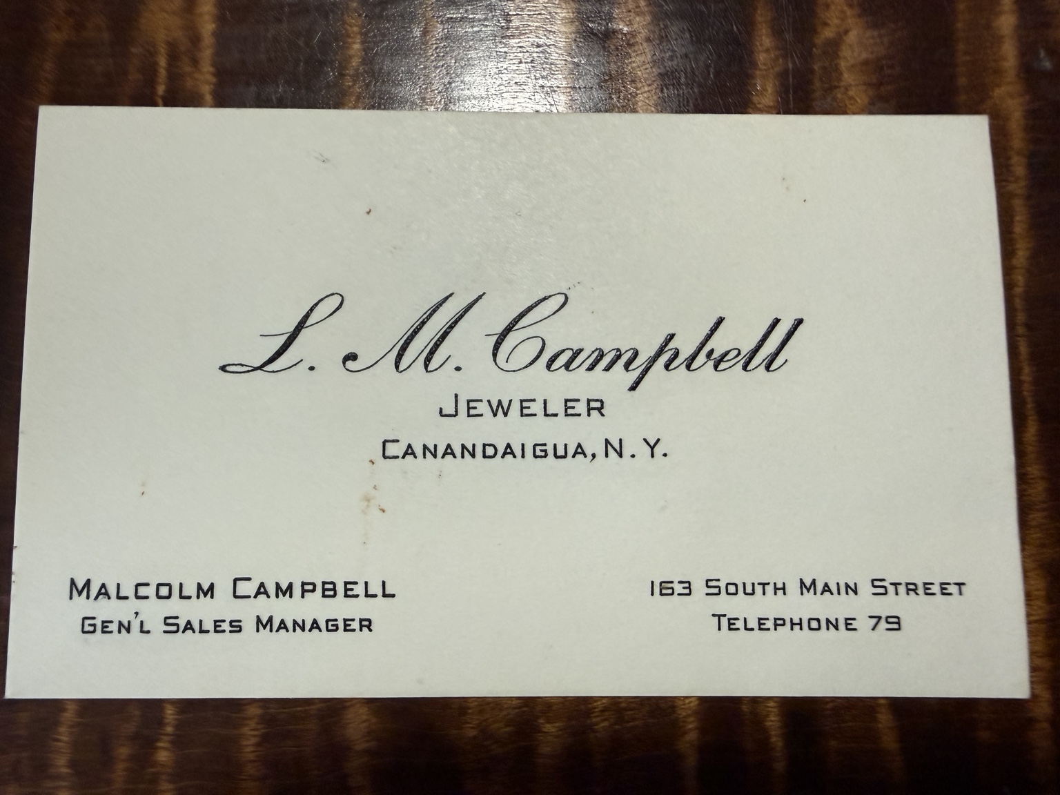 Malcolm Campbell business card for L.M. Campbell